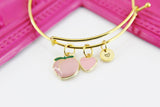 Gold Peach Pink Heart Bracelet, Girlfriend Gift from Boyfriends, Personalized Initial Gift, N4471