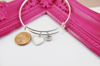 White Heart Bracelet, Silver Hypoallergenic Bangle, Girlfriend Gift, Best Friend Gifts, Personalized Initial Gift, N4475