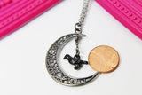 Halloween Black Raven Crow Moon Charm Necklace Gift, Celestial Necklace, Celestial Jewelry, Personalized Gift, N2085