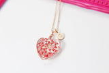 Rose Gold Necklace, Red Flower Heart, Real Pressed Flower Necklace, N4488