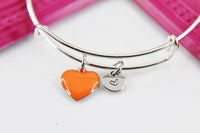 Heart Bracelet, Silver Hypoallergenic Bangle, Girlfriend Gift, Best Friend Gifts, Personalized Initial Gift, N4496