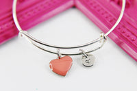 Heart Bracelet, Silver Hypoallergenic Bangle, Girlfriend Gift, Best Friend Gifts, Personalized Initial Gift, N4500