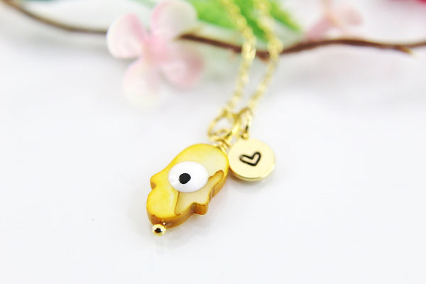 Hamsa Evil Eye Necklace, Gold Necklace, Dainty Necklace, N4509