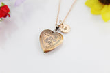 Best Mother's Day Gift for Mom, Grandmother, Great Grandma, Aunt, Rose Gold Necklace, Heart Small Locket Keepsake Photo Frame, N4522