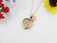 Best Mother's Day Gift for Mom, Grandmother, Great Grandma, Aunt, Rose Gold Necklace, Heart Small Locket Keepsake Photo Frame, N4522