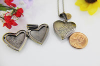 Best Mother's Day Gift for Mom, Grandmother, Great Grandma, Aunt, Antique Bronze Flower Heart Locket Necklace, Keepsake Photo Frame, N4523