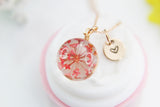 Best Mother's Day Gift for Mom, Grandmother, Great Grandma, Aunt, Rose Gold Necklace, Real Press Flower, Red flower, N4525