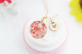 Best Mother's Day Gift for Mom, Grandmother, Great Grandma, Aunt, Rose Gold Necklace, Real Press Flower, Red flower, N4525