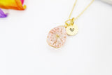 Best Mother's Day Gift for Mom, Grandmother, Great Grandma, Aunt, Sister, Daughter, Gold Necklace, Real Press Flower, Pink Flower, N4527