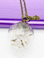 Best Birthday Day Gift for Sister, Best Friends, Friends, Daughter, Teen, Bronze Necklace, Real Dandelion Wish Flower, N4529