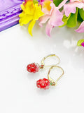 Red Strawberry Earrings, Hypoallergenic, Dangle Hoop Lever-back Earrings, N4714