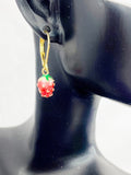 Red Strawberry Earrings, Hypoallergenic, Dangle Hoop Lever-back Earrings, N4714