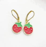 Red Strawberry Earrings, Birthday Gift, Mother's Day Gift, Hypoallergenic, Dangle Hoop Lever-back Earrings, N4717