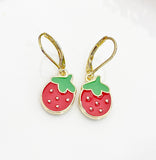 Red Strawberry Earrings, Birthday Gift, Mother's Day Gift, Hypoallergenic, Dangle Hoop Lever-back Earrings, N4717