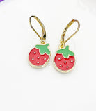 Red Strawberry Earrings, Birthday Gift, Mother's Day Gift, Hypoallergenic, Dangle Hoop Lever-back Earrings, N4717