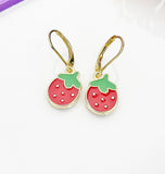 Red Strawberry Earrings, Birthday Gift, Mother's Day Gift, Hypoallergenic, Dangle Hoop Lever-back Earrings, N4717