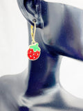 Red Strawberry Earrings, Birthday Gift, Mother's Day Gift, Hypoallergenic, Dangle Hoop Lever-back Earrings, N4717