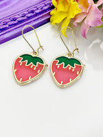 Red Strawberry Earrings, Birthday Gift, Mother's Day Gift, Hypoallergenic, Dangle Hoop Lever-back Earrings, N4718