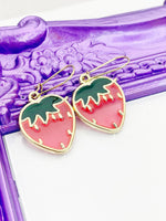 Red Strawberry Earrings, Birthday Gift, Mother's Day Gift, Hypoallergenic, Dangle Hoop Lever-back Earrings, N4718