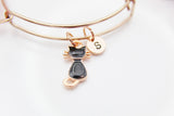 Black Cat Bracelet, Rose Gold Bracelet, Cat Lover Pet Gift, Personalized Gift, N2994-B