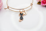 Black Cat Bracelet, Rose Gold Bracelet, Cat Lover Pet Gift, Personalized Gift, N2994-B
