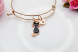 Black Cat Bracelet, Rose Gold Bracelet, Cat Lover Pet Gift, Personalized Gift, N2994-B