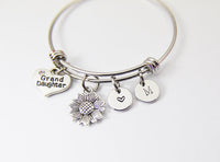 Granddaughter Bracelet, Sunflower Heart, Personalized Initial Gift, N4544