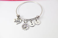 Granddaughter Bracelet, Sunflower Heart, Personalized Initial Gift, N4544