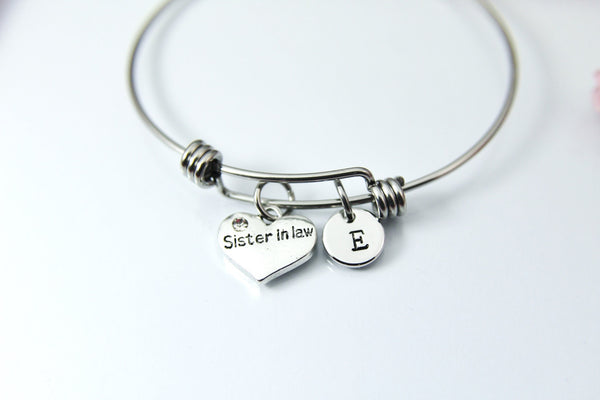 Sister in Law Bracelet, Heart, Personalized Initial Gifts, N4550