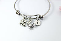 Hobby Farm Bracelet Gift, Rabbit Chicken Rooster, Personalized Initial Gift, N554Z