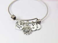 Special Friend Bracelet, Sunflower Heart, Personalized Initial Gift, N4560