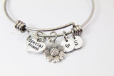 Special Friend Bracelet, Sunflower Heart, Personalized Initial Gift, N4560