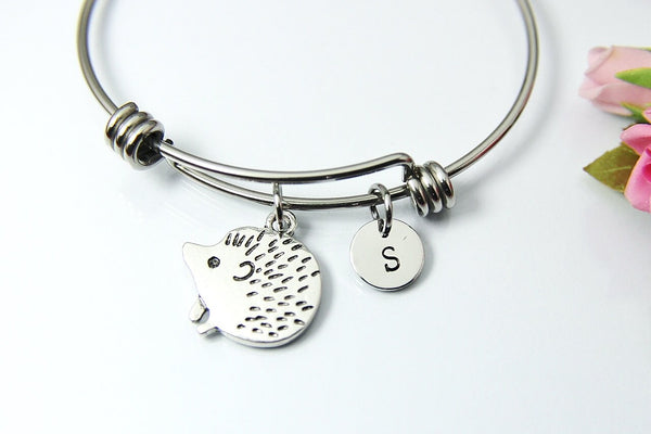 Silver Hedgehog Charm Bracelet Porcupine Pet Gifts Ideas Personalized Customized Made to Order, AN2243