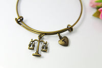 Scale of Justice Bracelet, Bronze Scale of Justice Charm, Libra, Lawyer, Law Student, Attorney Gift, Judge Gift, Personalized Gift, N1387G
