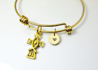 Cross Bracelet, Gold Cross Fish Charm, Cross Jewelry Gift, N4595