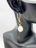 Gold Pearl Earrings, Hypoallergenic, Dangle Hoop Lever-back Earrings, N4616