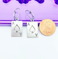 Ace of Spades Earrings, Hypoallergenic, Dangle Hoop Lever-back Earrings, N4624
