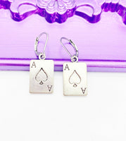 Ace of Spades Earrings, Hypoallergenic, Dangle Hoop Lever-back Earrings, N4624