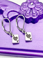 Ace of Heart Earrings, Hypoallergenic, Dangle Hoop Lever-back Earrings, N4627