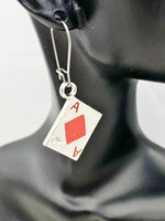 Ace of Diamonds Earrings, Hypoallergenic, Dangle Hoop Lever-back Earrings, N4628