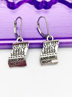 Lottery Earrings, lotto, Hypoallergenic, Dangle Hoop Lever-back Earrings, N4631