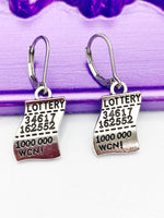 Lottery Earrings, lotto, Hypoallergenic, Dangle Hoop Lever-back Earrings, N4631