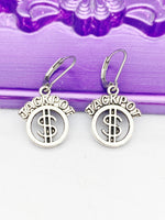 Jackpot Earrings, Dollars Sign, Hypoallergenic, Dangle Hoop Lever-back Earrings, N4632