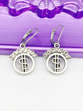 Jackpot Earrings, Dollars Sign, Hypoallergenic, Dangle Hoop Lever-back Earrings, N4632