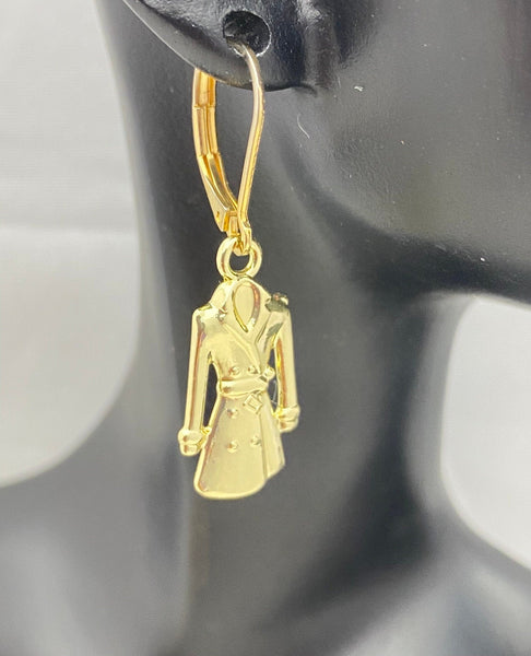 Gold Rain Clothes Earrings, Hypoallergenic, Dangle Hoop Lever-back Earrings, N4636