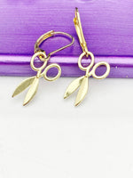 Gold Scissor Earrings, Hypoallergenic, Dangle Hoop Lever-back Earrings, N4638