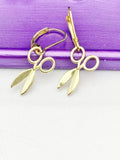 Gold Scissor Earrings, Hypoallergenic, Dangle Hoop Lever-back Earrings, N4638