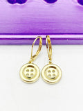 Gold Button Earrings, Hypoallergenic, Dangle Hoop Lever-back Earrings, N4639