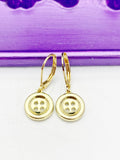 Gold Button Earrings, Hypoallergenic, Dangle Hoop Lever-back Earrings, N4639