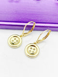 Gold Button Earrings, Hypoallergenic, Dangle Hoop Lever-back Earrings, N4639